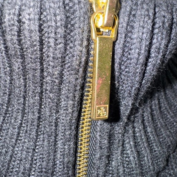 Lauren Ralph Lauren Womens Large Gray Cable Knit Zip Up Sweater Mock Neck Preppy - Picture 4 of 7